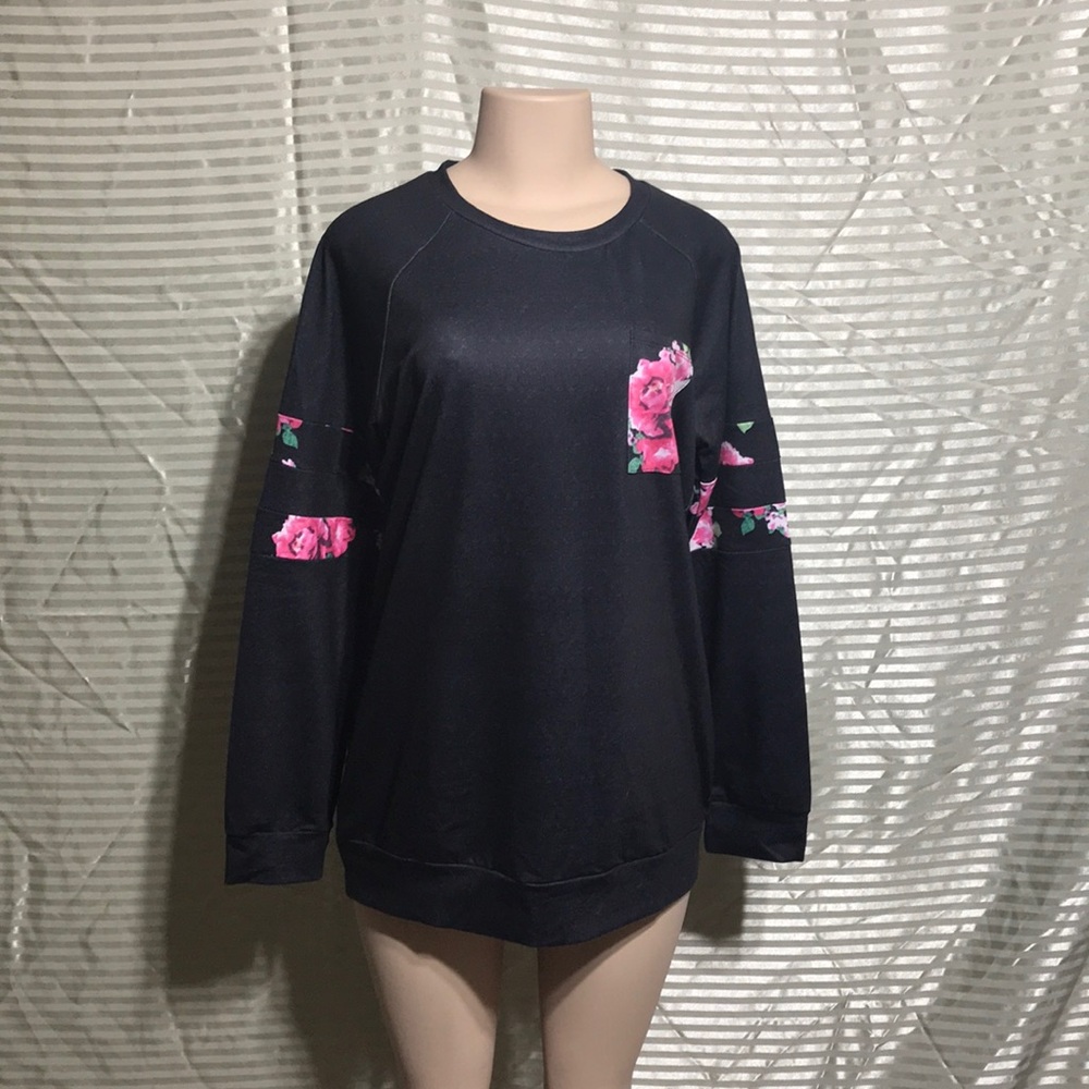 🥀 Oversized Floral Band Long Sleeve Sweat Shirt